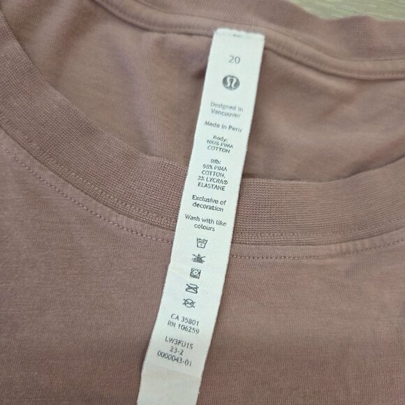 Lululemon All Yours Pima Cotton Short Sleeve T-Shirt Rose Womens Size 20 - Picture 7 of 16